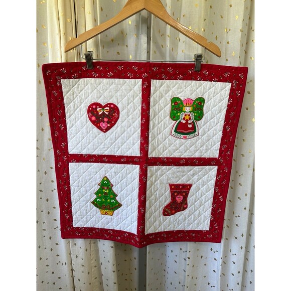 Handmade Handcrafted Quilted Applique Christmas Wall Hanging Table Topper - Picture 2 of 4